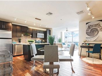 Acacia hardwood flooring throughout living spaces